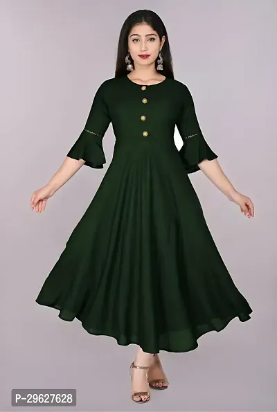 Trendy Green Ethnic Flared Kurti For Women-thumb0