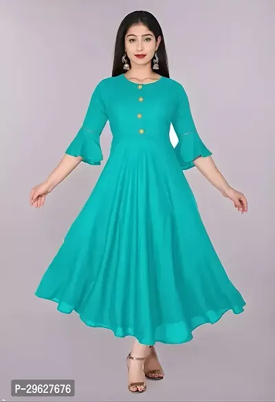 Trendy Green Ethnic Flared Kurti For Women-thumb0