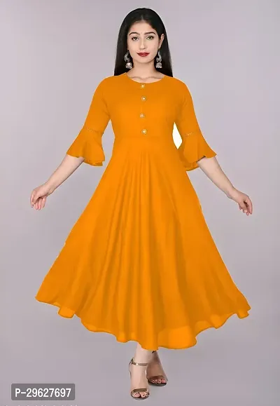 Trendy Yellow Ethnic Flared Kurti For Women-thumb0