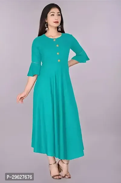 Trendy Green Ethnic Flared Kurti For Women-thumb2