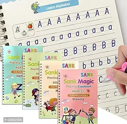 Magic Handwriting Practice Book for Kids Magic Practice Copybook with Auto Disappear Ink Pen (4 Book + 10 Refill+ 1 Pen +1 Grip)  Capital Letters, Small Letters, Patterns and Numbers-thumb0