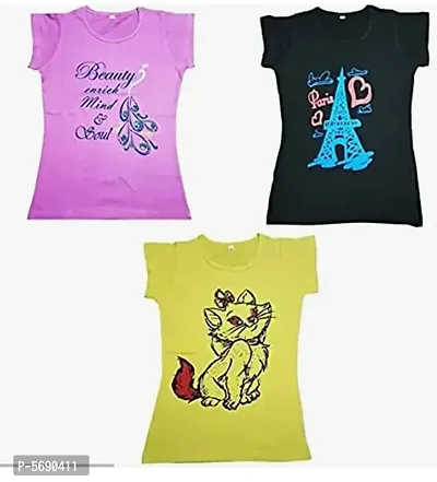 Girl's Cotton Printed T-Shirt Pack Of 3-thumb0