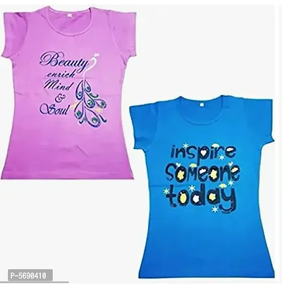 Girl's Cotton Printed T-Shirt Pack Of 2
