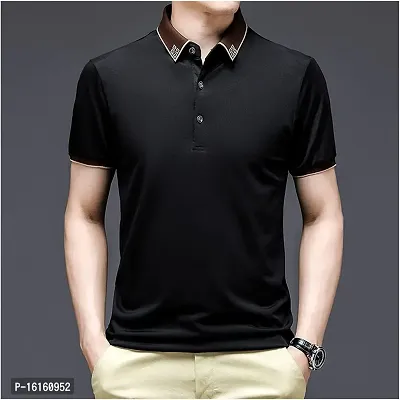 Reliable Black Polyester Solid Polos For Men-thumb0