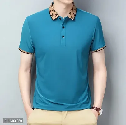 Reliable Blue Polyester Solid Polos For Men