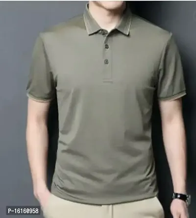 Reliable Grey Polyester Solid Polos For Men-thumb0