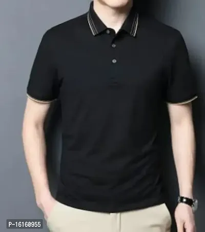 Reliable Black Polyester Solid Polos For Men