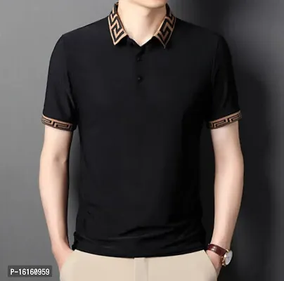 Reliable Black Polyester Solid Polos For Men-thumb0