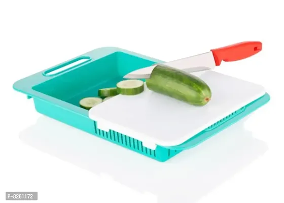 3 in 1 Chopping Board Colour Green with Tray and Strainer, Plastic Cutting Board for Vegetables and Fruits. Cut, Wash and Store Knife Set not included-thumb0