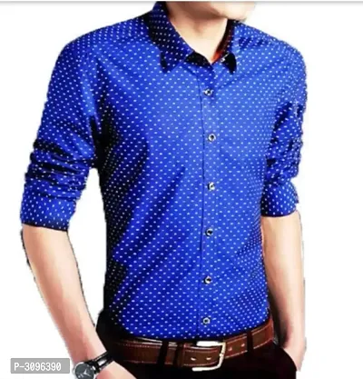 Royal Blue Printed Cotton Regular Fit Casual Shirt-thumb0