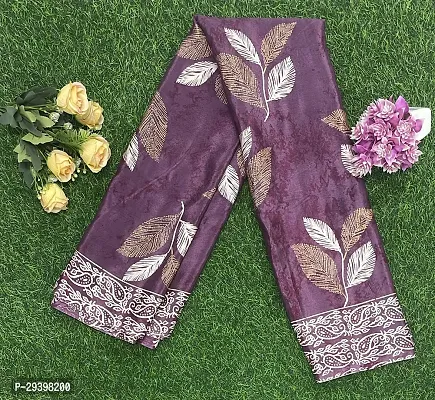 Stylish Silk Blend Purple Digital Printed Saree with Blouse piece For Women-thumb0