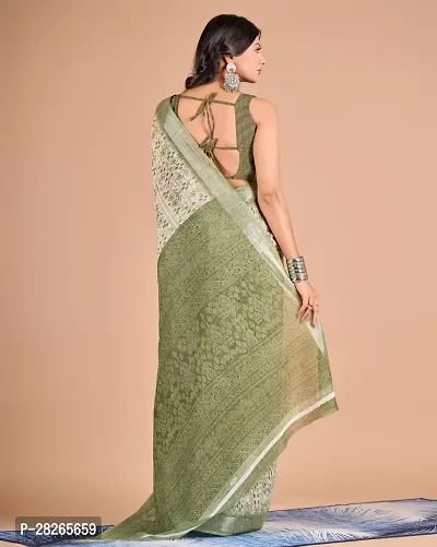 Fancy Cotton Linen Saree With Blouse Piece For Women-thumb2