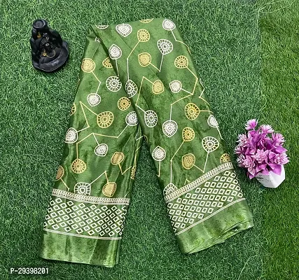 Stylish Silk Blend Green Digital Printed Saree with Blouse piece For Women-thumb0