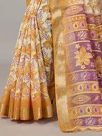 Stylish Yellow Cotton Saree With Blouse Piece For Women-thumb2