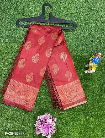 Stylish Silk Blend Red Jacquard Saree With Blouse Piece For Women