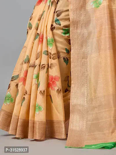 Stylish Peach Cotton Saree With Blouse Piece For Women-thumb3