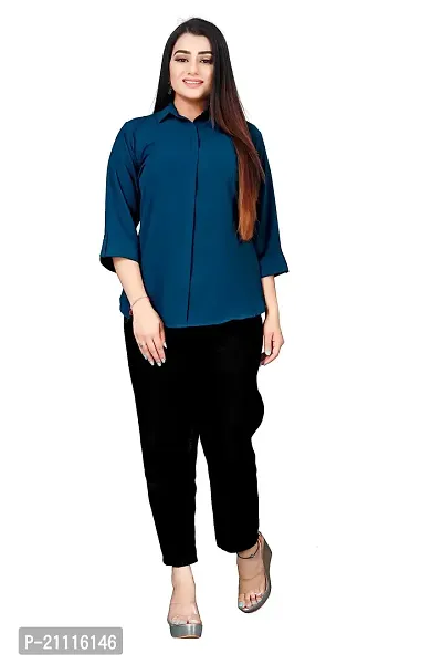 Lovly Women's Solid Important Georgette 3/4 Sleeve Collar Neck Designer Top (A_V_M_P_54698)