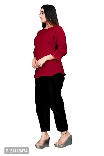 Lovly Women's Solid Important Georgette 3/4 Sleeve Collar Neck Designer Top (A_V_M_P_54698)-thumb5