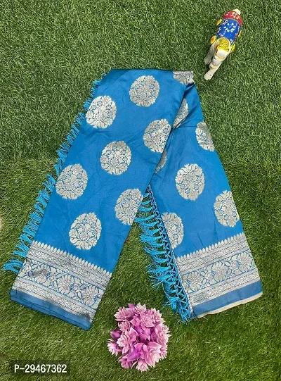 Stylish Silk Blend Sky Blue Jacquard Saree With Blouse Piece For Women-thumb0