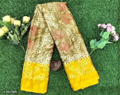 Beautiful Crepe Yellow Printed  Saree with Blouse piece For Women-thumb0