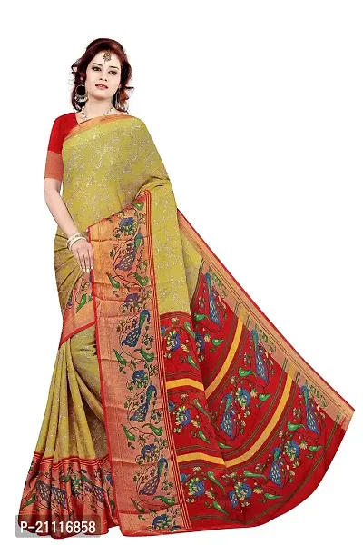 Lovly Women's Printed Moss Chiffon Beautiful Ethinic Wear Saree With Unstiched Blouse Piece (A_V_M_16062084-Mahendi)