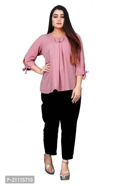 Lovly Women's Solid Important Georgette 3/4 Sleeve Collar Neck Designer Top (A_V_M_P_54698)-thumb0
