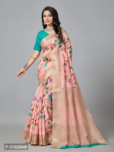 Stylish Pink Cotton Saree With Blouse Piece For Women