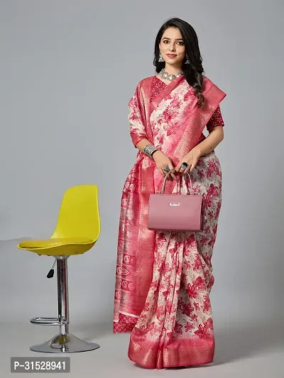 Stylish Pink Cotton Saree With Blouse Piece For Women