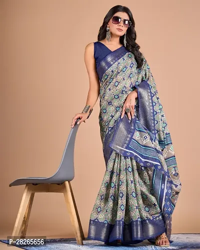 Fancy Cotton Linen Saree With Blouse Piece For Women