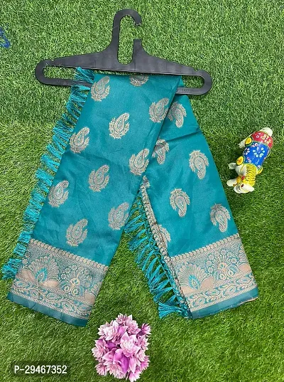 Stylish Silk Blend Turquoise Jacquard Saree With Blouse Piece For Women