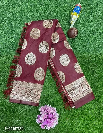 Stylish Silk Blend Brown Jacquard Saree With Blouse Piece For Women