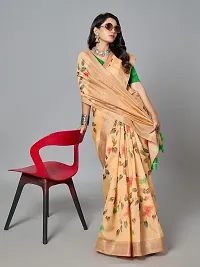 Stylish Peach Cotton Saree With Blouse Piece For Women-thumb3