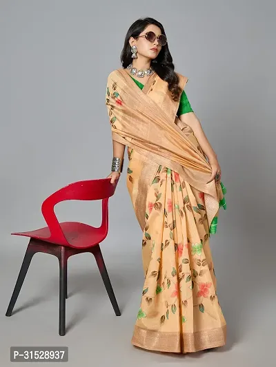 Stylish Peach Cotton Saree With Blouse Piece For Women-thumb4