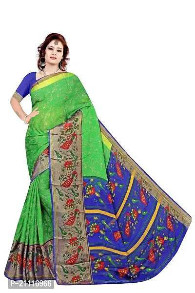 Lovly Women's Printed Moss Chiffon Beautiful Ethinic Wear Saree With Unstiched Blouse Piece (A_V_M_16062085-ParrotGreen)