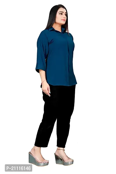 Lovly Women's Solid Important Georgette 3/4 Sleeve Collar Neck Designer Top (A_V_M_P_54698)-thumb3