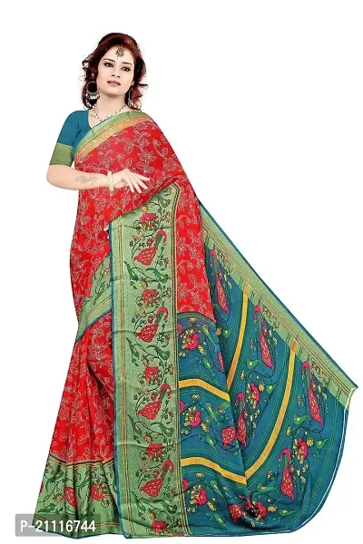 Lovly Women's Printed Moss Chiffon Beautiful Ethinic Wear Saree With Unstiched Blouse Piece (A_V_M_16062082-Red)