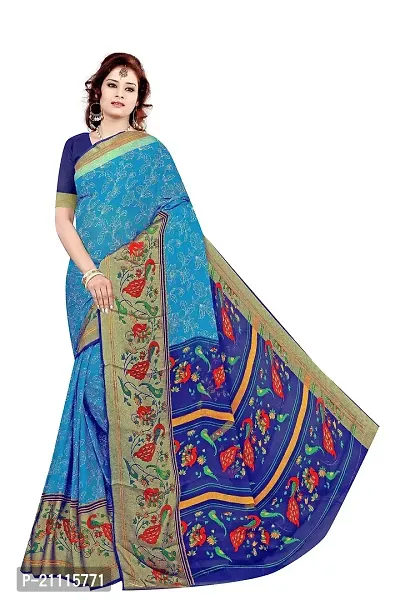 Lovly Women's Printed Moss Chiffon Beautiful Ethinic Wear Saree With Unstiched Blouse Piece (A_V_M_16062086-Turquoise)-thumb0