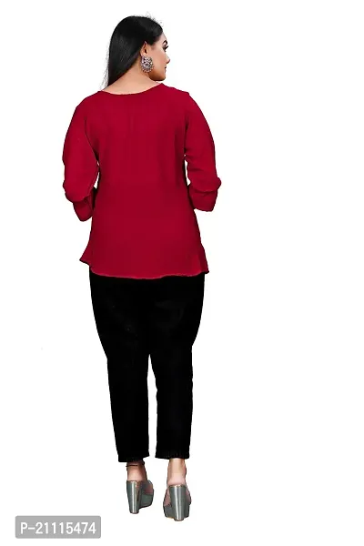 Lovly Women's Solid Important Georgette 3/4 Sleeve Collar Neck Designer Top (A_V_M_P_54698)-thumb5