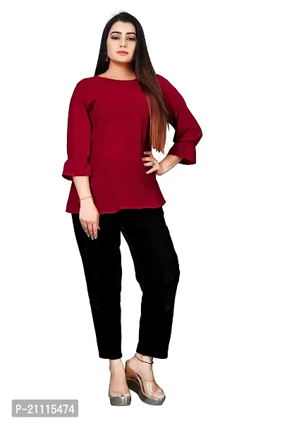 Lovly Women's Solid Important Georgette 3/4 Sleeve Collar Neck Designer Top (A_V_M_P_54698)-thumb1