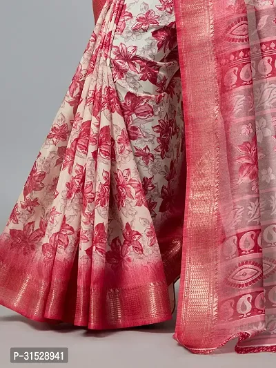 Stylish Pink Cotton Saree With Blouse Piece For Women-thumb3