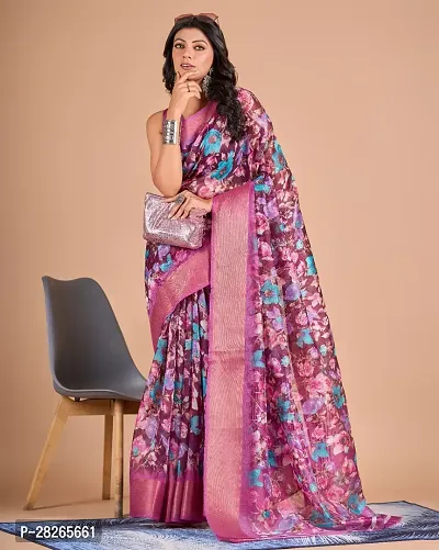 Fancy Cotton Linen Saree With Blouse Piece For Women