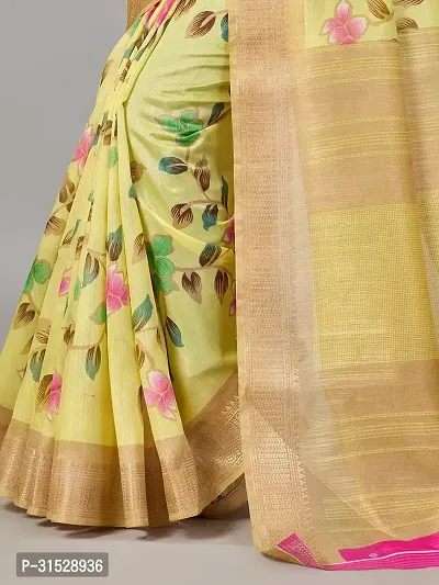 Stylish Yellow Cotton Saree With Blouse Piece For Women-thumb3