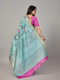 Stylish Turquoise Cotton Saree With Blouse Piece For Women-thumb1