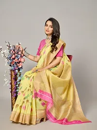 Stylish Yellow Cotton Saree With Blouse Piece For Women-thumb3