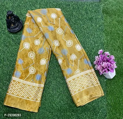 Stylish Silk Blend Beige Digital Printed Saree with Blouse piece For Women