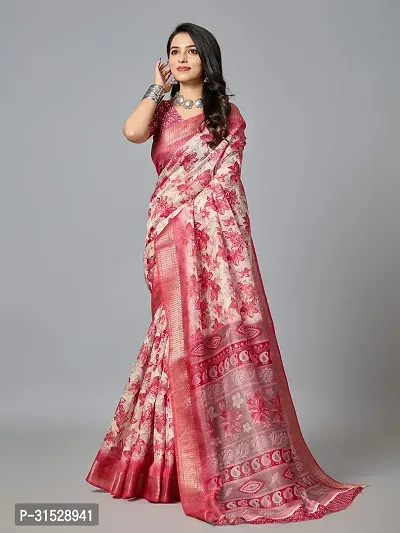 Stylish Pink Cotton Saree With Blouse Piece For Women-thumb4