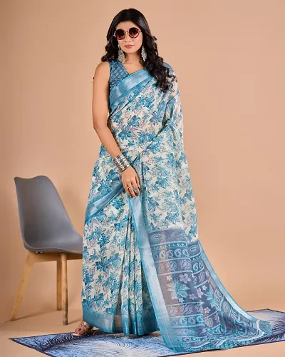 Alluring Linen Saree with Blouse piece 