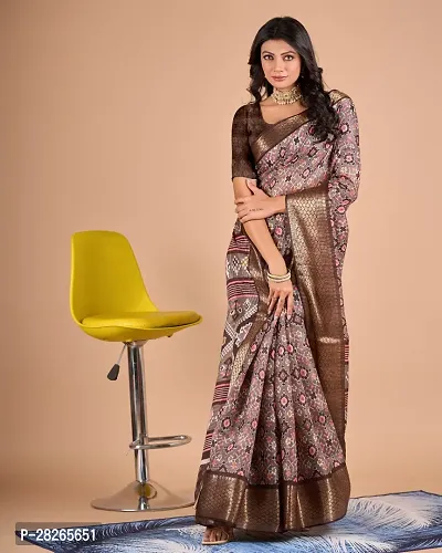 Fancy Cotton Linen Saree With Blouse Piece For Women