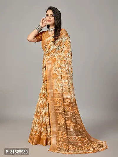 Stylish Mustard Cotton Saree With Blouse Piece For Women-thumb0