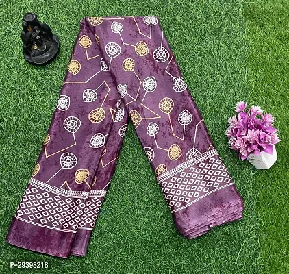 Stylish Silk Blend Purple Digital Printed Saree with Blouse piece For Women